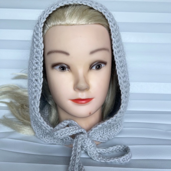 Hood Hat Women Beanie Hand Knit Wool Gray Winter Snood Beret Gift NEW main image 4